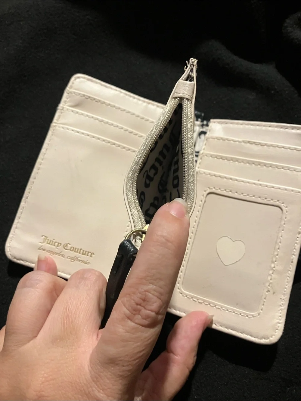 Juicy Couture Gothic Monogram Bifold Wallet Pink Black Heart Charm Y2K Style